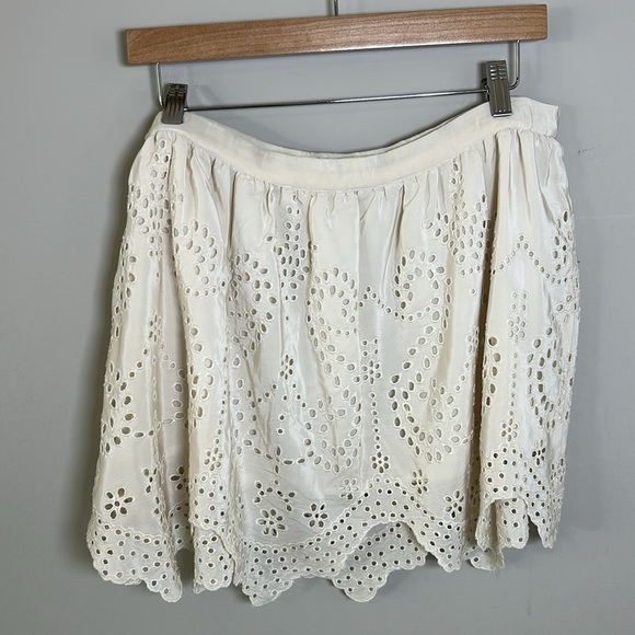 Ulla Johnson Mini Skirt Ivory Silk Embroidered Eyelet Scalloped Hem Sz 4 - Picture 4 of 9